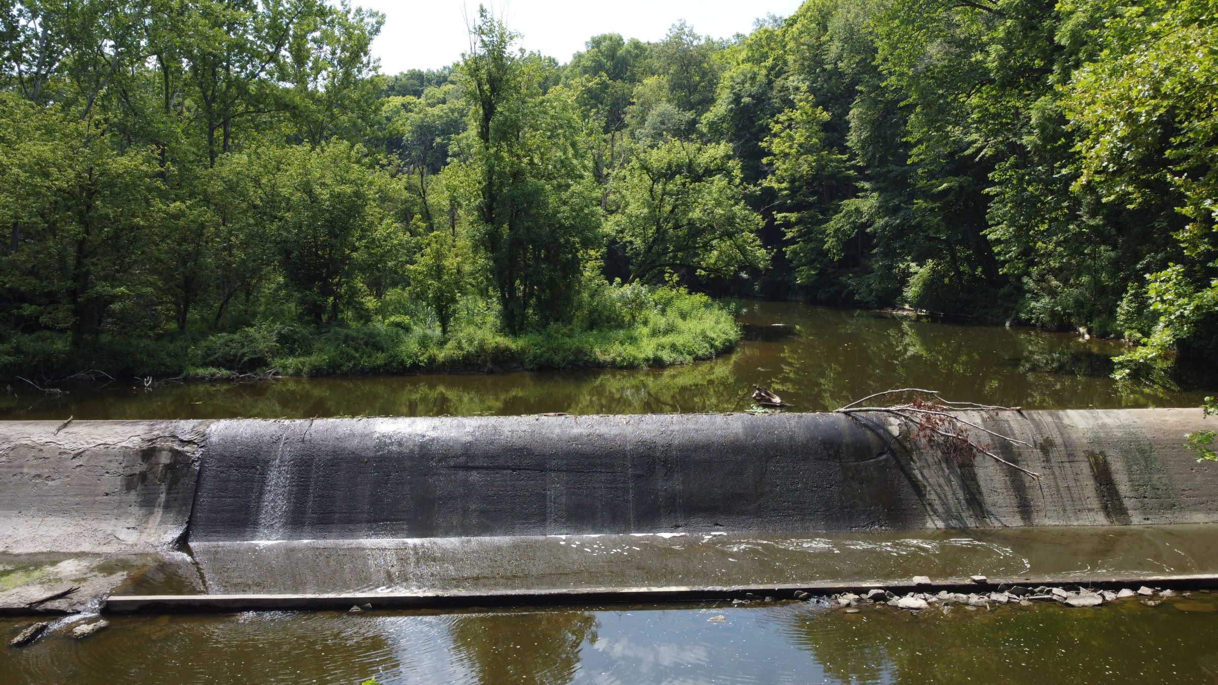 Picture of the Cloverlick Creek low-head dam looking upstream in Bethel